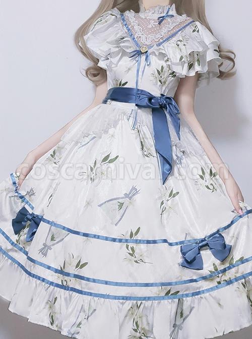 Ukiyo-Flower-Series-Elegant-Turtleneck-Ruffle-Print-Lace-Bow-Knot-Frenulum-Short-Sleeve-Classic-Lolita-Dress-coscarnival-1945