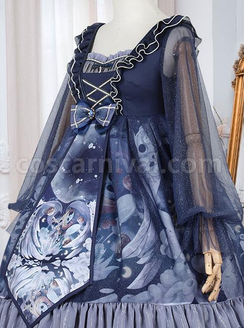Unicorn Series OP Chiffon Retro Gothic Long Sleeve Dress coscarnival