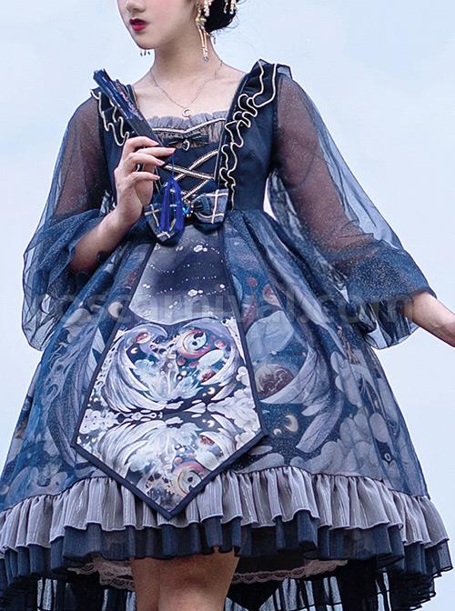 Unicorn Series OP Chiffon Retro Gothic Long Sleeve Dress coscarnival