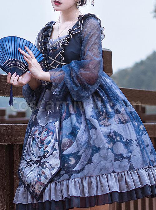 Unicorn Series OP Chiffon Retro Gothic Long Sleeve Dress coscarnival