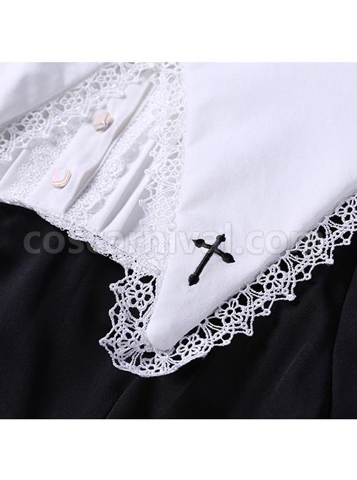 Unknown Poem Series Cross Embroidery Gothic Lolita Black Long Sleeve Dress coscarnival