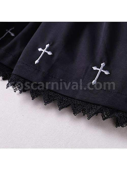 Unknown Poem Series Cross Embroidery Gothic Lolita Black Long Sleeve Dress coscarnival