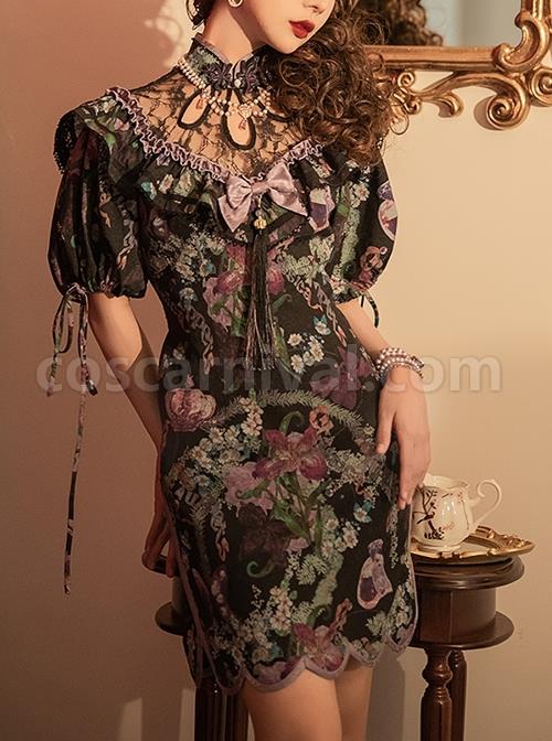 Victoria-Garden-Series-Stand-Collar-Lace-Hollow-Chinese-Style-Modified-Cheongsam-Printed-Tassel-Decorated-Classic-Lolita-Short-Sleeved-Dress-coscarnival-1922