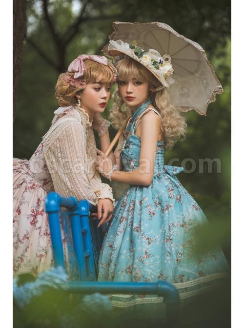 Vintage-Elegant-Small-Floral-Print-Jacquard-Lace-Decoration-Pleated-Double-Row-Pearl-Classic-Lolita-Detachable-Halter-Neck-Design-Dress-coscarnival-1910