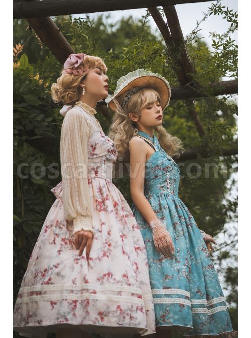 Vintage-Elegant-Small-Floral-Print-Jacquard-Lace-Decoration-Pleated-Double-Row-Pearl-Classic-Lolita-Detachable-Halter-Neck-Design-Dress-coscarnival-1920