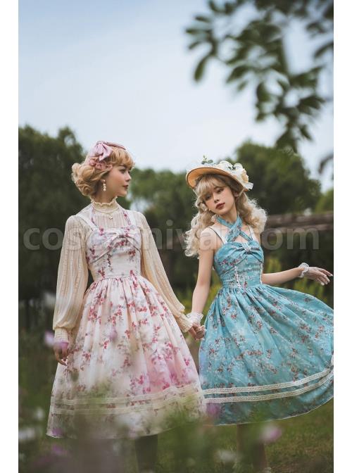 Vintage-Elegant-Small-Floral-Print-Jacquard-Lace-Decoration-Pleated-Double-Row-Pearl-Classic-Lolita-Detachable-Halter-Neck-Design-Dress-coscarnival-1924