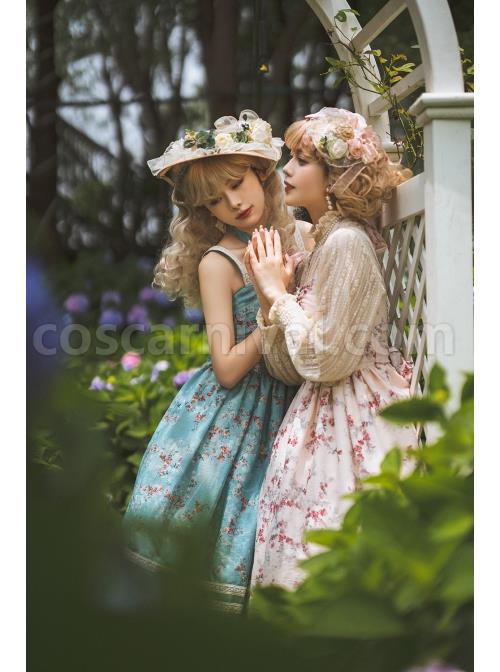 Vintage-Elegant-Small-Floral-Print-Jacquard-Lace-Decoration-Pleated-Double-Row-Pearl-Classic-Lolita-Detachable-Halter-Neck-Design-Dress-coscarnival-1930