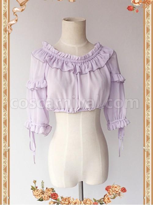 Violet Lovely Puff Sleeve Lolita Super Short Top coscarnival