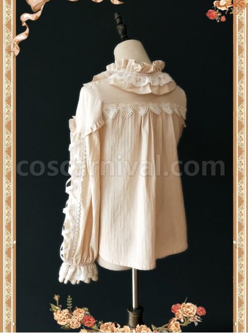 Warm Milk Tea Pure Cotton Apricot Color Lace Puff Sleeve Classic Lolita Shirt coscarnival