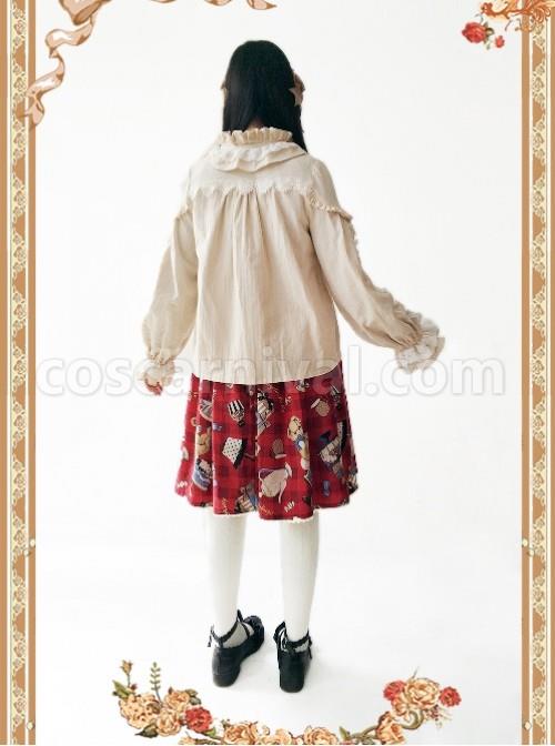 Warm Milk Tea Pure Cotton Apricot Color Lace Puff Sleeve Classic Lolita Shirt coscarnival