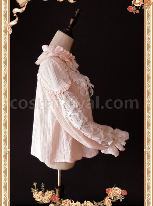 Warm Milk Tea Pure Cotton Pink Lace Puff Sleeve Classic Lolita Shirt coscarnival