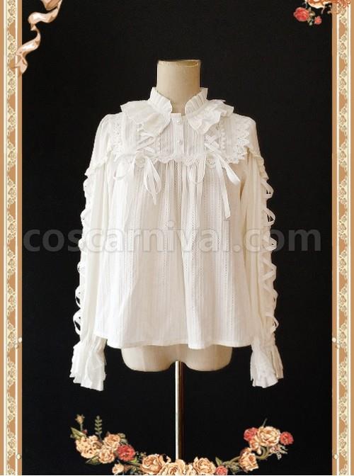 Warm Milk Tea Pure Cotton White Lace Puff Sleeve Classic Lolita Shirt coscarnival