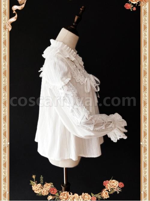 Warm Milk Tea Pure Cotton White Lace Puff Sleeve Classic Lolita Shirt coscarnival