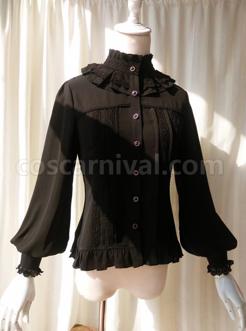 White And Black Stand Collar Classic Lolita Sheep Legs Sleeve Shirt coscarnival