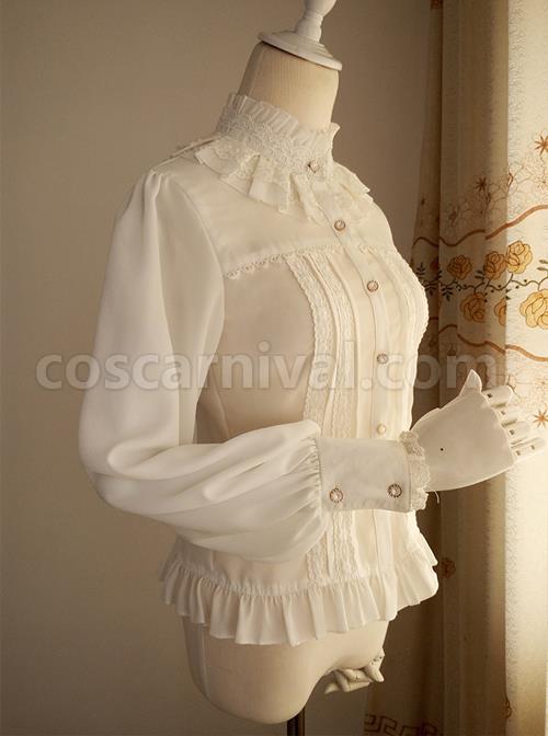 White And Black Stand Collar Classic Lolita Sheep Legs Sleeve Shirt coscarnival