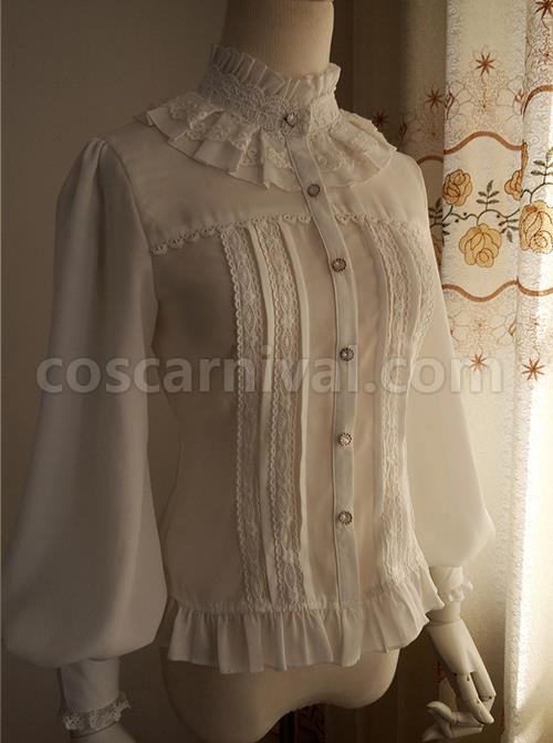 White And Black Stand Collar Classic Lolita Sheep Legs Sleeve Shirt coscarnival