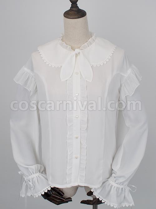 White Chiffon Cute Rabbit Ears Doll Collar Classic Lolita Long Sleeve Shirt coscarnival