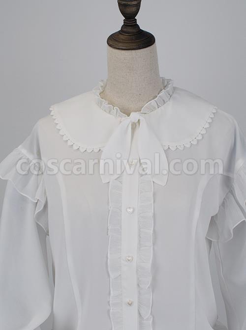 White Chiffon Cute Rabbit Ears Doll Collar Classic Lolita Long Sleeve Shirt coscarnival