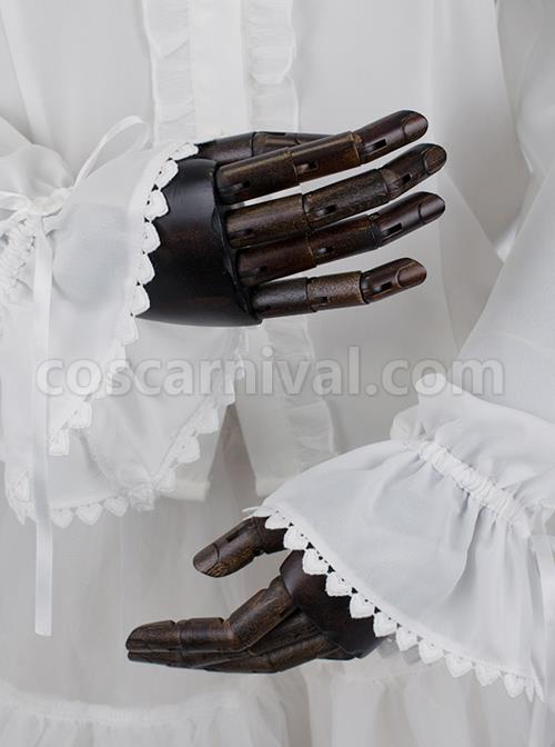 White Chiffon Cute Rabbit Ears Doll Collar Classic Lolita Long Sleeve Shirt coscarnival
