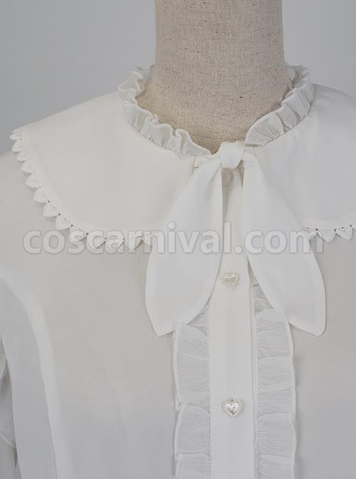 White Chiffon Cute Rabbit Ears Doll Collar Classic Lolita Long Sleeve Shirt coscarnival