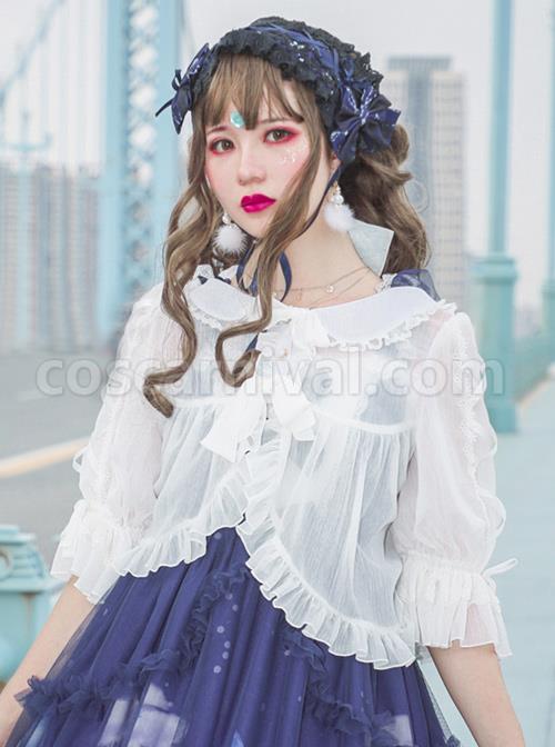 White Chiffon Doll Collar Classic Lolita Seven-quarter Sleeve Anti-sunburn Shirt coscarnival