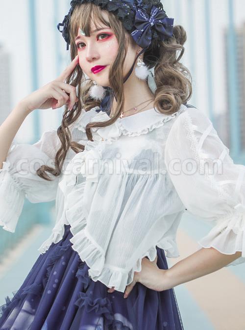 White Chiffon Doll Collar Classic Lolita Seven-quarter Sleeve Anti-sunburn Shirt coscarnival