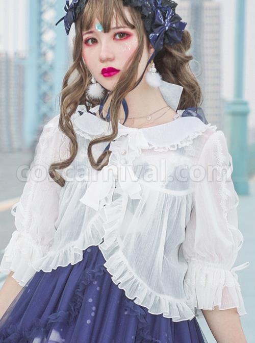 White Chiffon Doll Collar Classic Lolita Seven-quarter Sleeve Anti-sunburn Shirt coscarnival