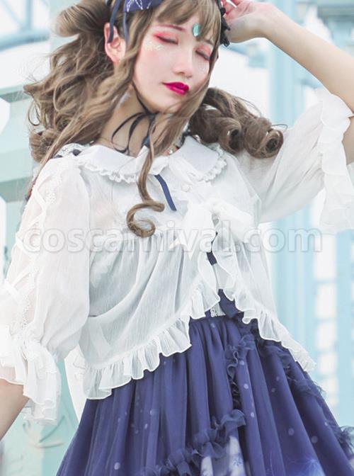 White Chiffon Doll Collar Classic Lolita Seven-quarter Sleeve Anti-sunburn Shirt coscarnival