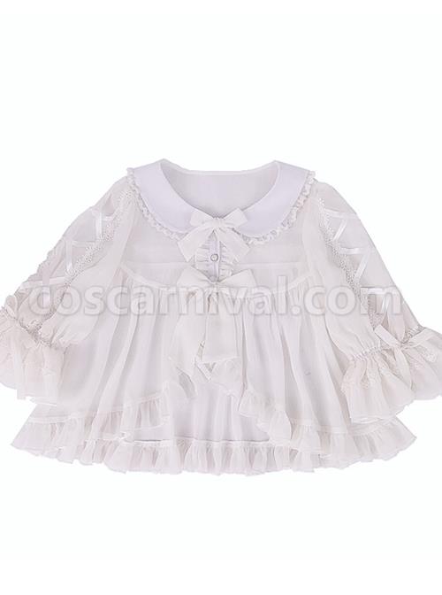 White Chiffon Doll Collar Classic Lolita Seven-quarter Sleeve Anti-sunburn Shirt coscarnival