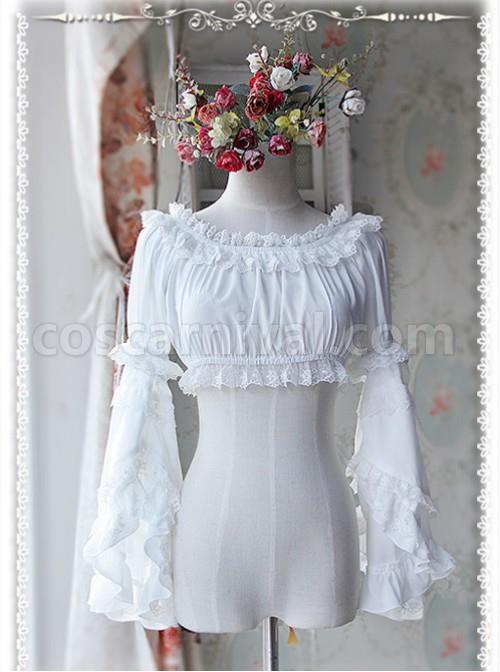 White Chiffon Lolita Super Short Top With Detachable trumpet Sleeve coscarnival
