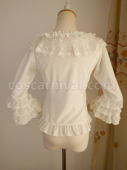 White Chiffon Ruffles Classic Lolita Seven-quarter Sleeve Shirt coscarnival