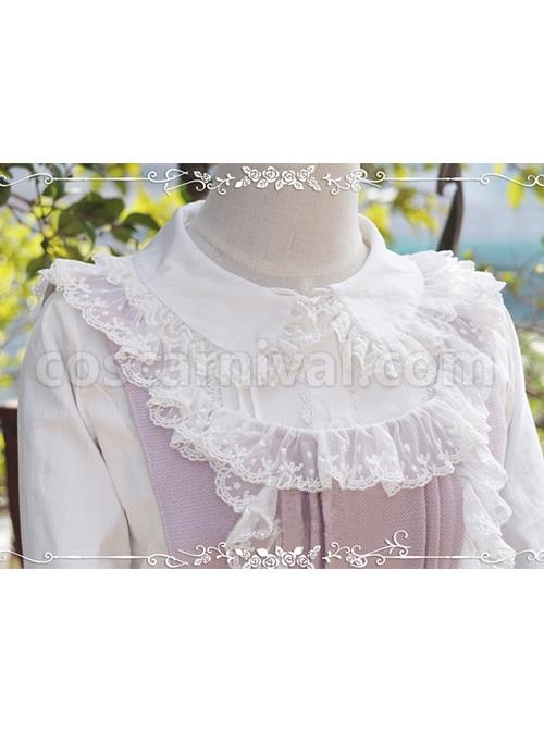 White Cotton Crinkle Lace Cute Doll Neckline Classic Lolita Long Sleeve Shirt coscarnival