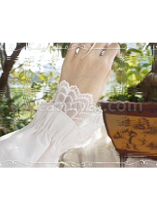 White Cotton Crinkle Lace Cute Doll Neckline Classic Lolita Long Sleeve Shirt coscarnival