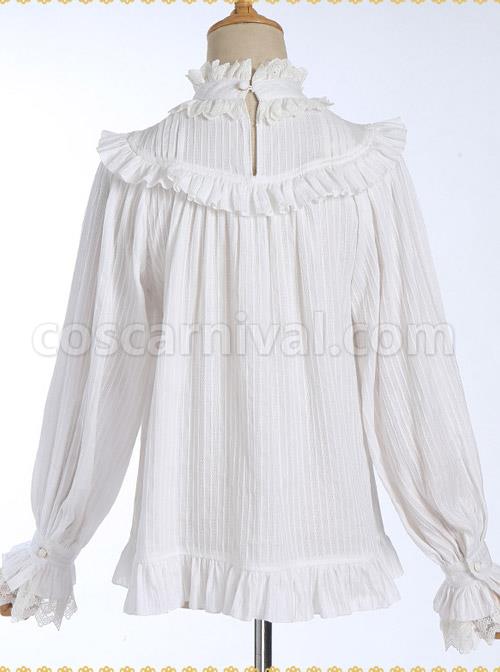 White Cotton Little High Collar Classic Lolita Long Sleeve Shirt coscarnival