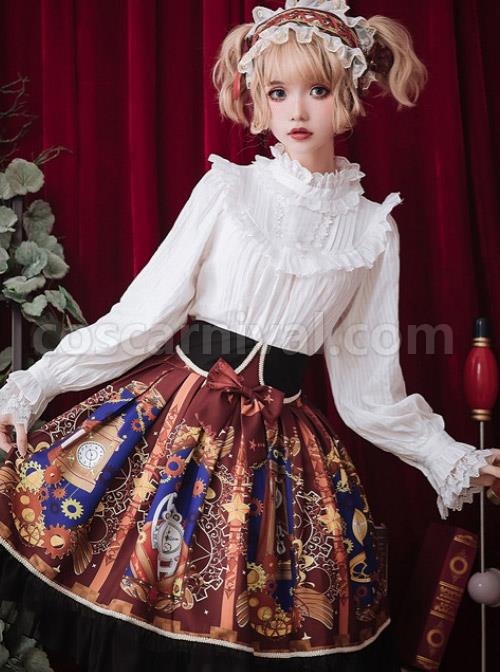 White Cotton Little High Collar Classic Lolita Long Sleeve Shirt coscarnival