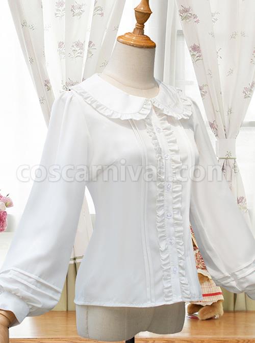 White Doll Collar Embroidery Sweet Lolita Long Lantern Sleeve Shirt coscarnival