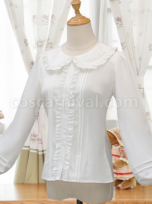 White Doll Collar Embroidery Sweet Lolita Long Lantern Sleeve Shirt coscarnival