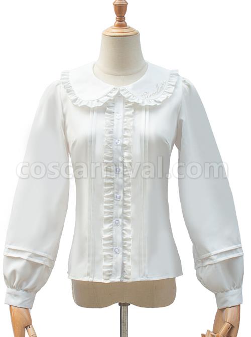 White Doll Collar Embroidery Sweet Lolita Long Lantern Sleeve Shirt coscarnival