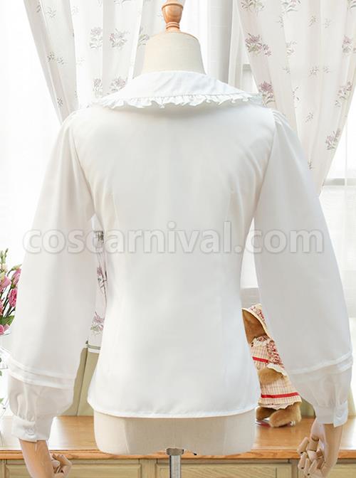 White Doll Collar Embroidery Sweet Lolita Long Lantern Sleeve Shirt coscarnival