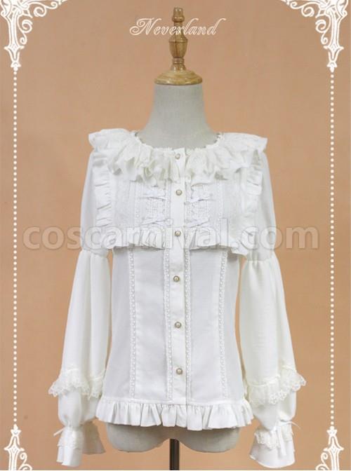 White Doll Collar Lantern Sleeve Bowknot Lolita Blouse coscarnival