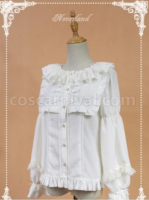 White Doll Collar Lantern Sleeve Bowknot Lolita Blouse coscarnival