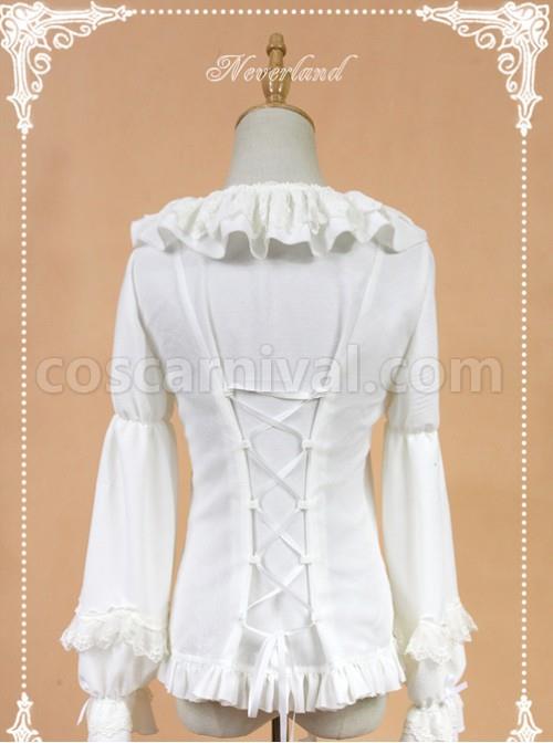 White Doll Collar Lantern Sleeve Bowknot Lolita Blouse coscarnival