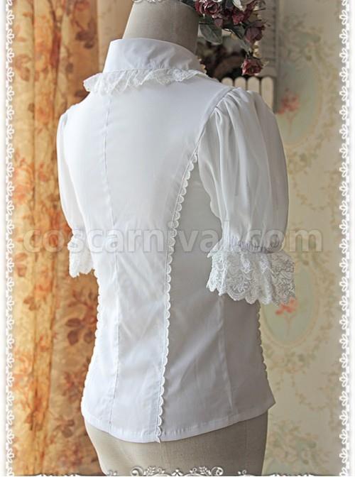 White Elegance Lace Glass Stripes Short Sleeve Lolita Shirt coscarnival