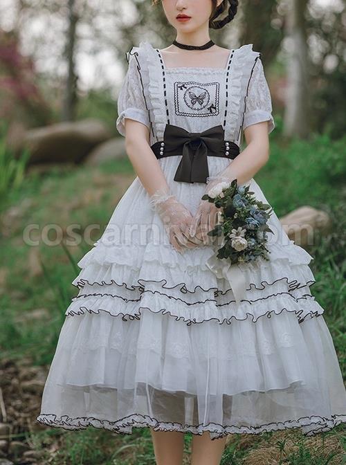 White-Jacquard-Butterfly-Embroidered-Elegant-Square-Neck-Multi-Layer-Lace-Hem-Classic-Lolita-Short-Sleeve-Dress-coscarnival-1883
