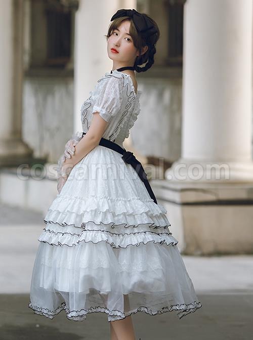 White-Jacquard-Butterfly-Embroidered-Elegant-Square-Neck-Multi-Layer-Lace-Hem-Classic-Lolita-Short-Sleeve-Dress-coscarnival-1905