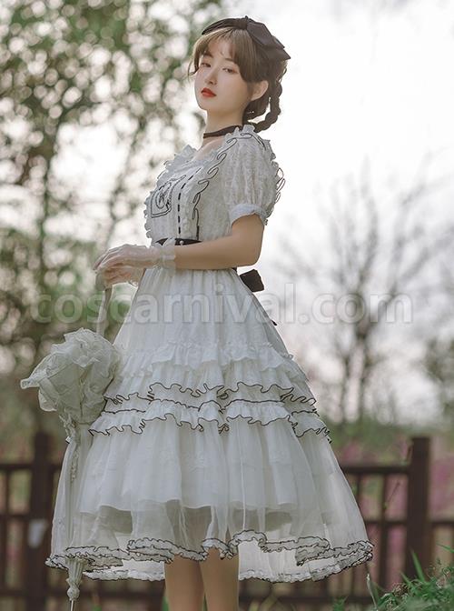 White-Jacquard-Butterfly-Embroidered-Elegant-Square-Neck-Multi-Layer-Lace-Hem-Classic-Lolita-Short-Sleeve-Dress-coscarnival-1911