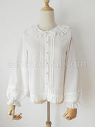 White Lace Doll Collar Chiffon Lantern Sleeve Ruffle Classic Lolita Long Sleeve Shirt coscarnival