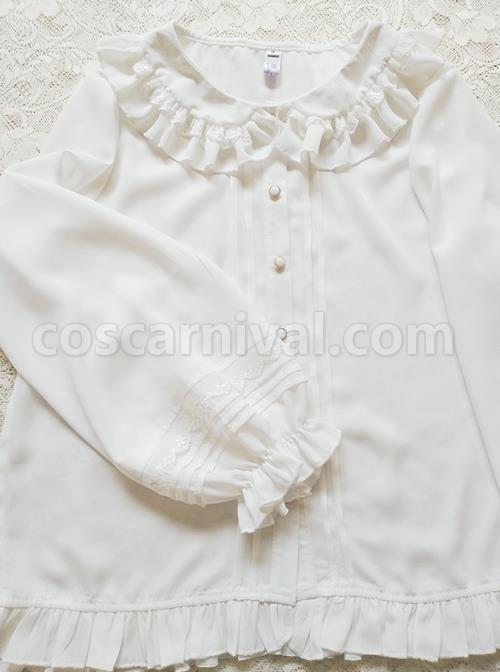 White Lace Doll Collar Chiffon Lantern Sleeve Ruffle Classic Lolita Long Sleeve Shirt coscarnival