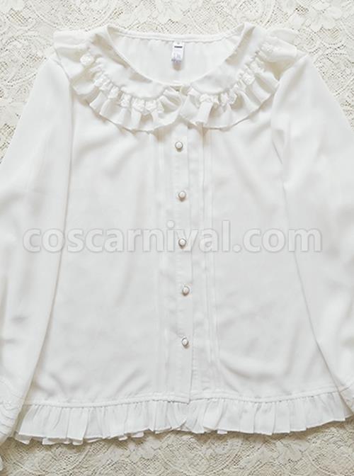 White Lace Doll Collar Chiffon Lantern Sleeve Ruffle Classic Lolita Long Sleeve Shirt coscarnival