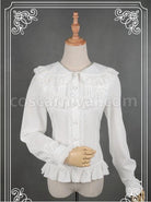 White Lace Lapel Chiffon Long-sleeved Lolita Blouse coscarnival